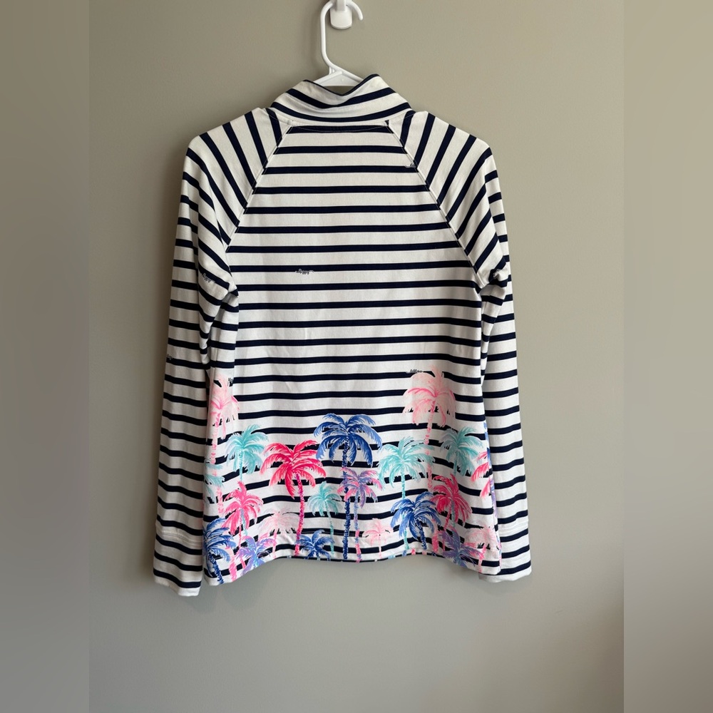 Lilly Pulitzer UPF 50+ Skipper Popover Resort White Desert Palm Stripe - Picture 9 of 13